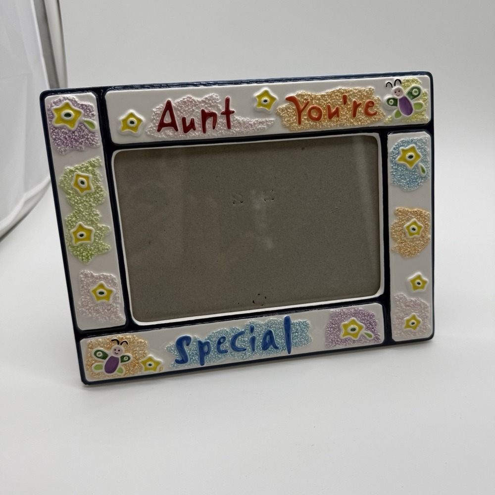 Russ Ceramic Floral Rectangle Photo Frame 'Aunt You're Special' Multicolor VTG